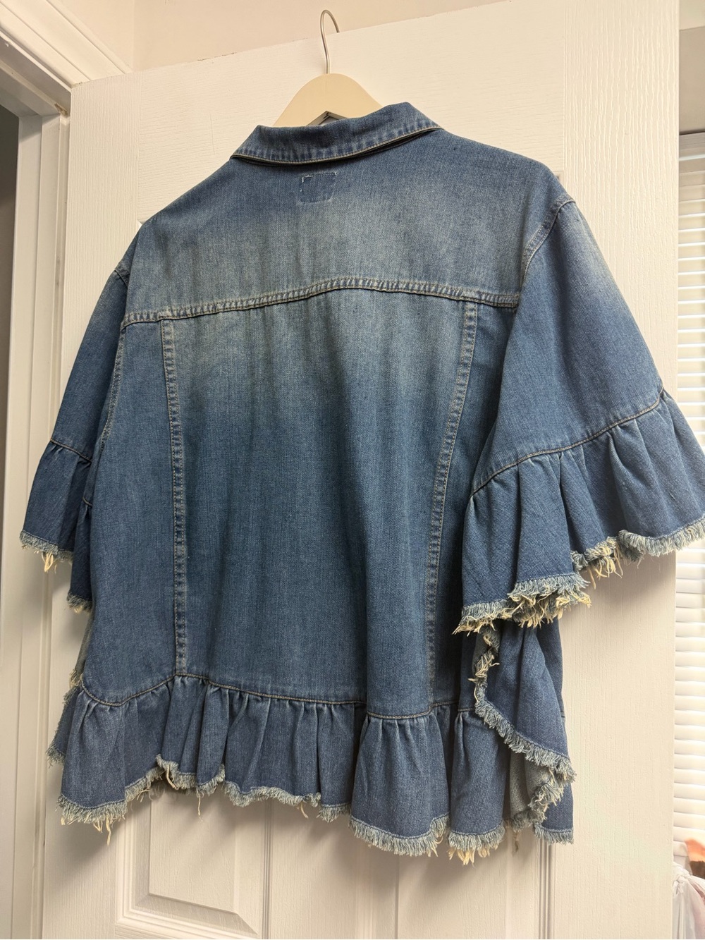 NWT Washed Blue Denim Ruffle Jacket - Picture 2 of 2